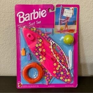 Barbie Surf Set Vintage 1993 Surfboard Beach Ball Tube Life Ring Sunglasses New